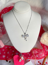 Load image into Gallery viewer, Crystal Bow Pendant Necklace