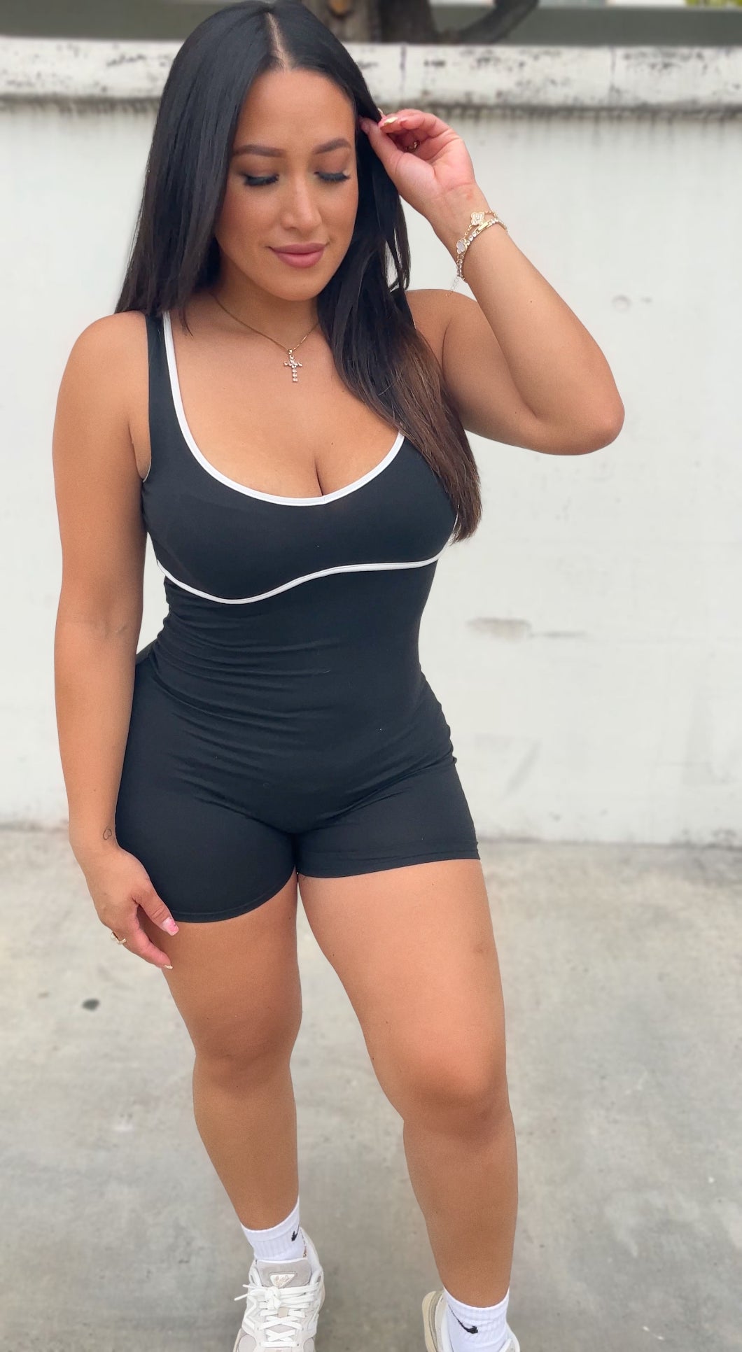 Contrast white & black romper